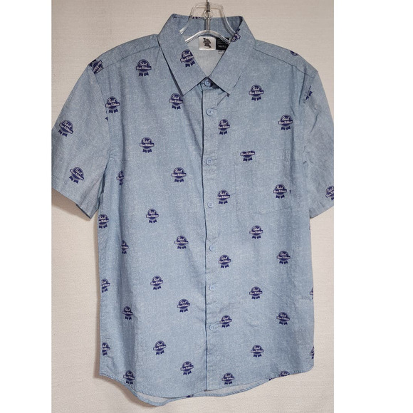 Pabst blue ribbon beer collared button down short sleeve shirt size small - Picture 4 of 7